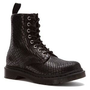 Dr. Martens Black Croc-Embossed Combat Boots